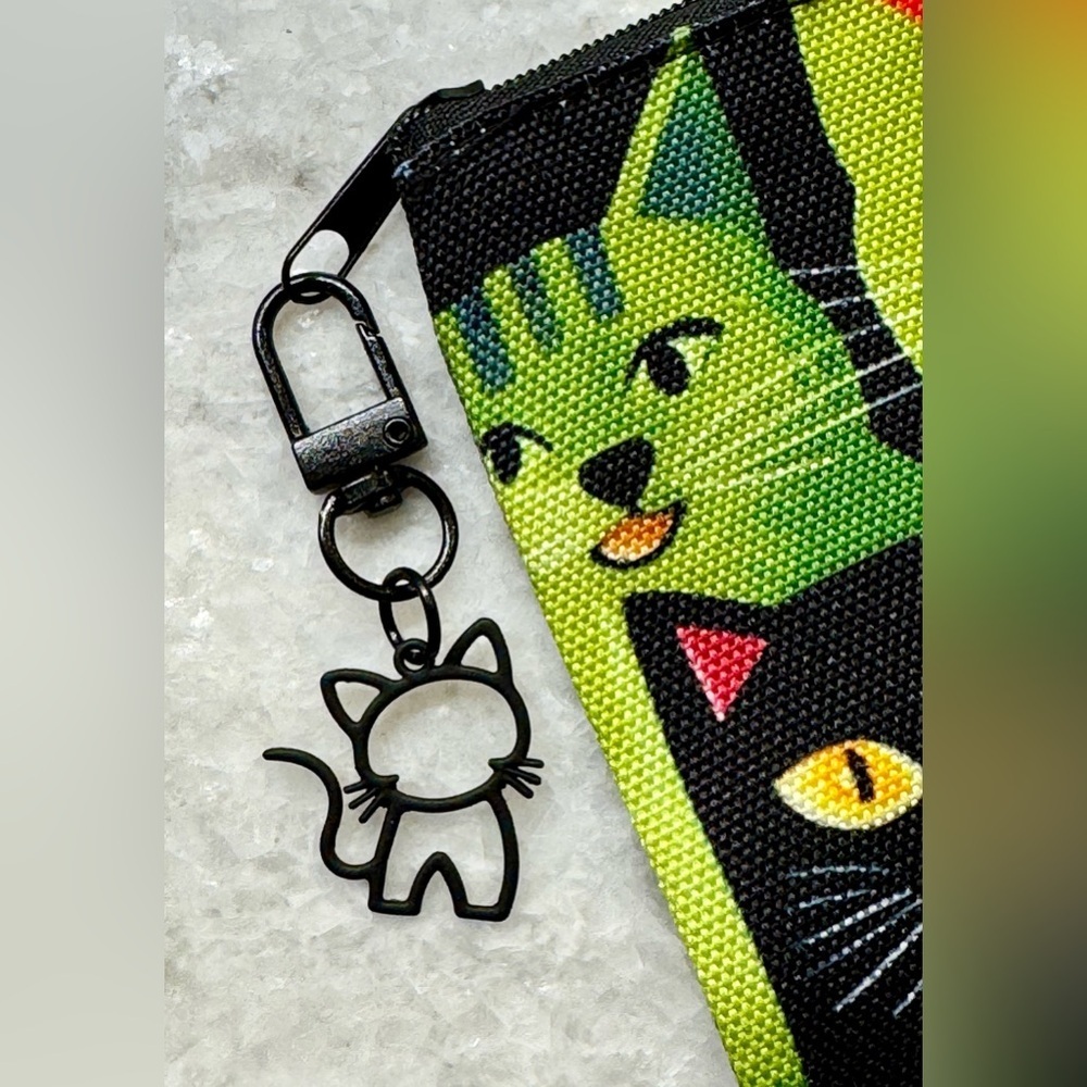 New Colorful Cats Makeup Tech Pencil Zippered Pouch Bag w/ Cat Charm - 9” - Picture 3 of 7
